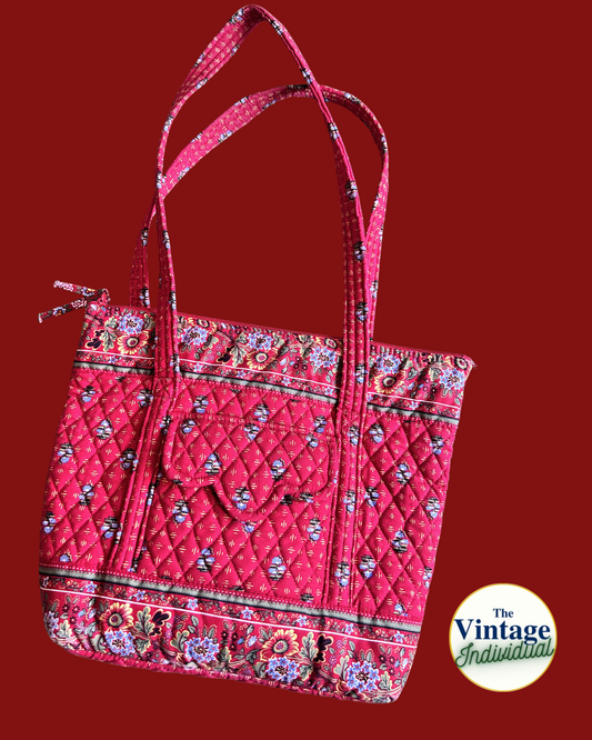 Vintage Y2K Vera Bradley Provincial Red Quilted Zip Tote Bag