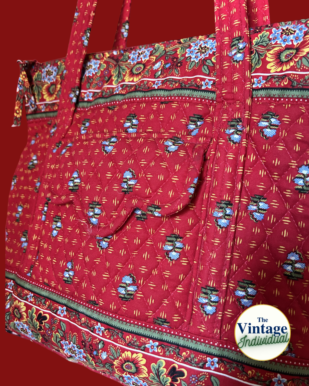 Vintage Y2K Vera Bradley Provincial Red Quilted Zip Tote Bag
