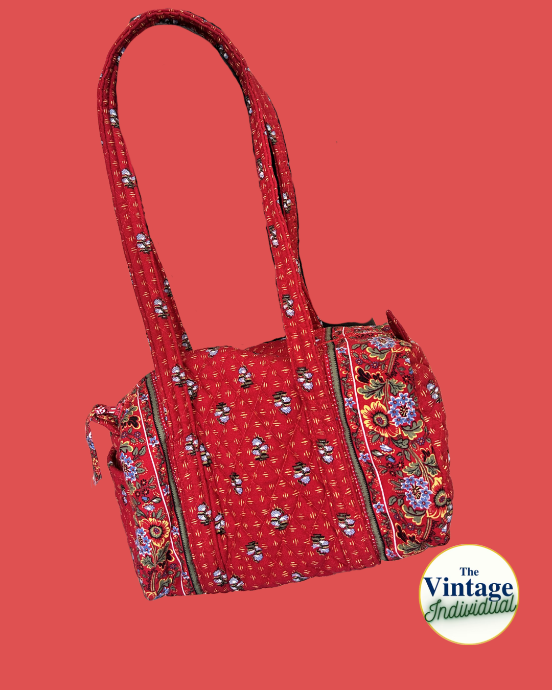Vintage Y2K Vera Bradley Provincial Red Quilted Shoulder Duffel Bag