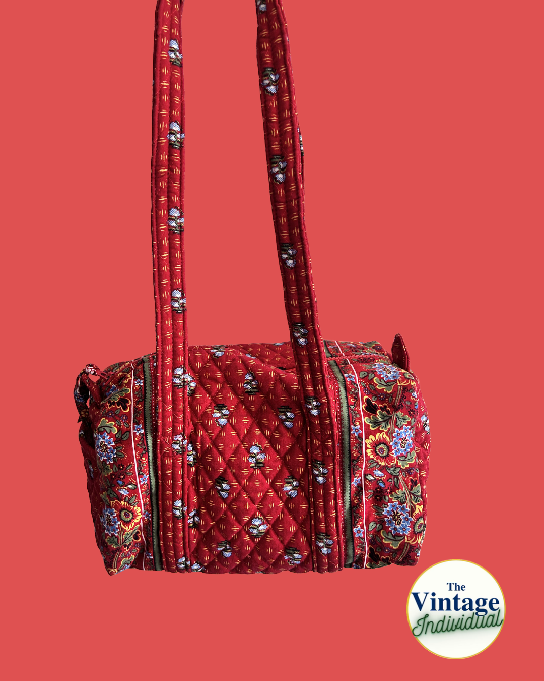 Vintage Y2K Vera Bradley Provincial Red Quilted Shoulder Duffel Bag