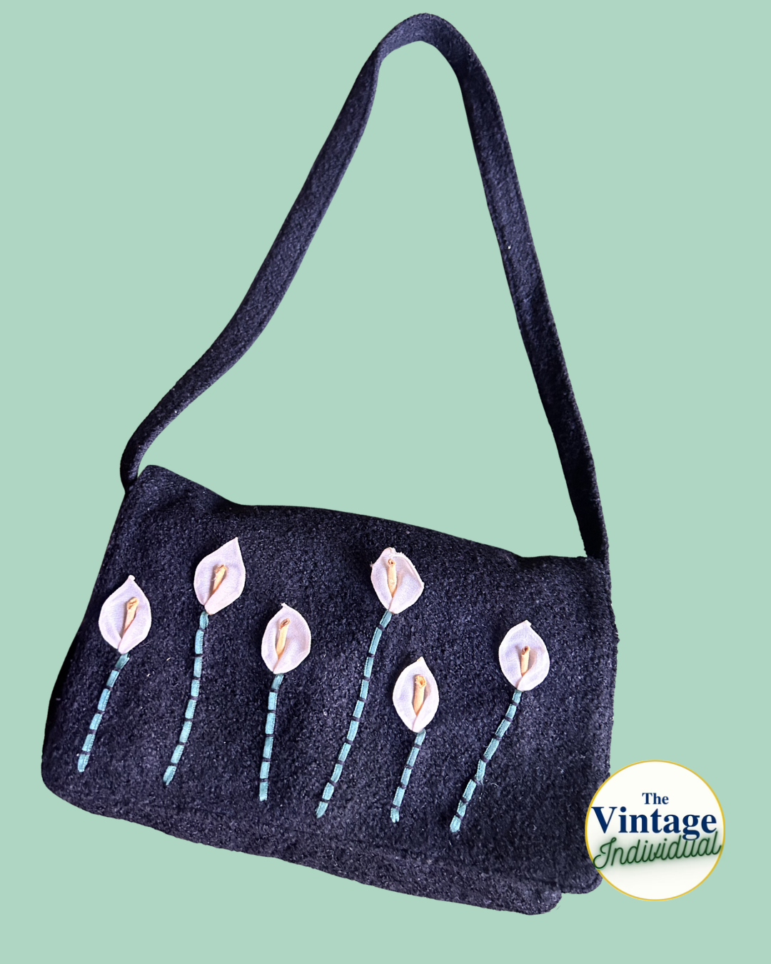 Vintage Black Calla Lily Shoulder Bag