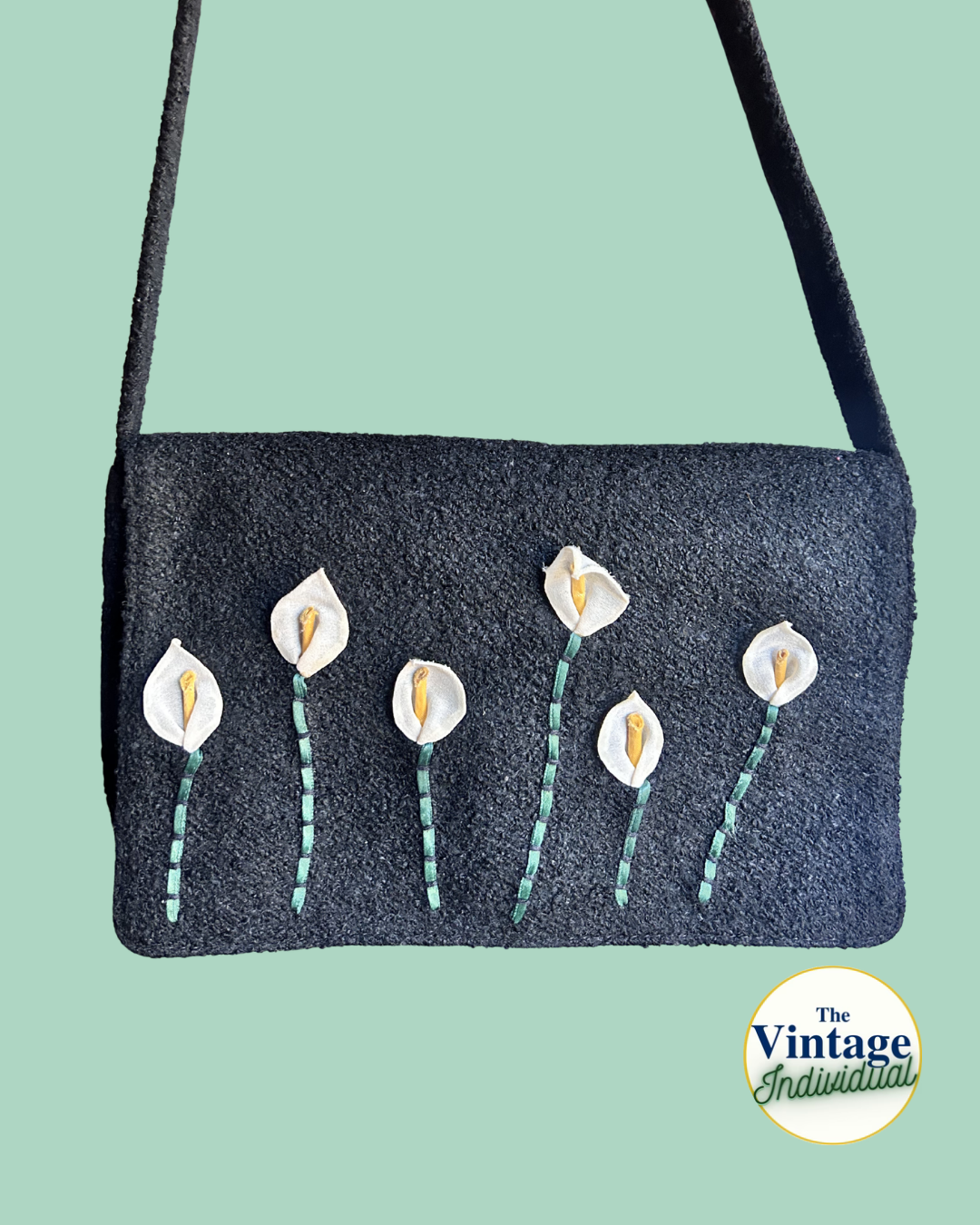 Vintage Black Calla Lily Shoulder Bag