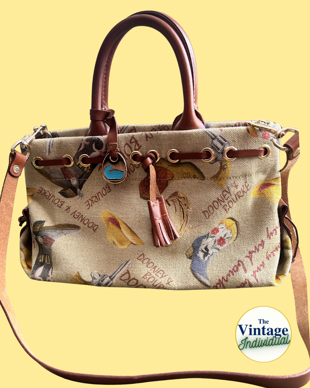Vintage Dooney & Bourke Cowboy Boot Print Convertible Top Handle Bag