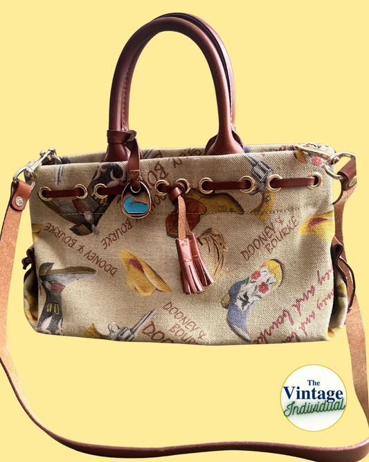 Vintage Dooney & Bourke Cowboy Boot Print Convertible Top Handle Bag