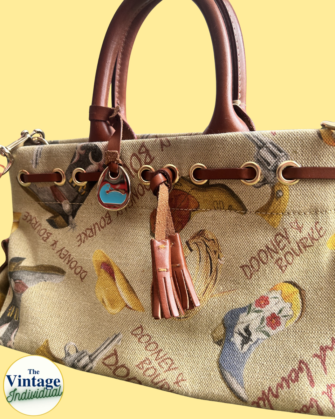 Vintage Dooney & Bourke Cowboy Boot Print Convertible Top Handle Bag