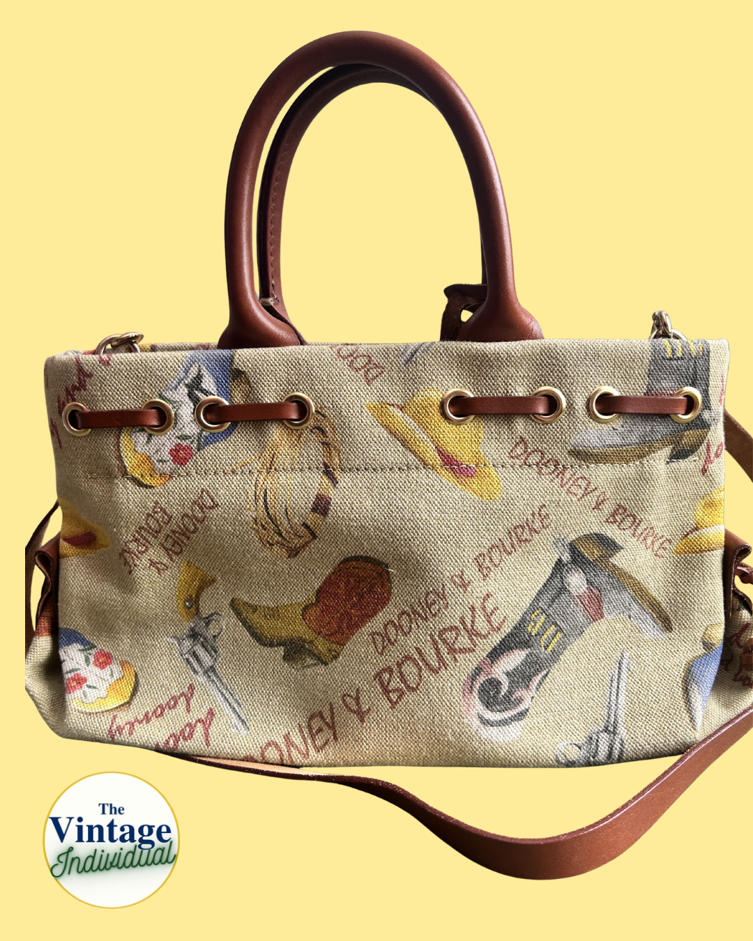 Vintage Dooney & Bourke Cowboy Boot Print Convertible Top Handle Bag