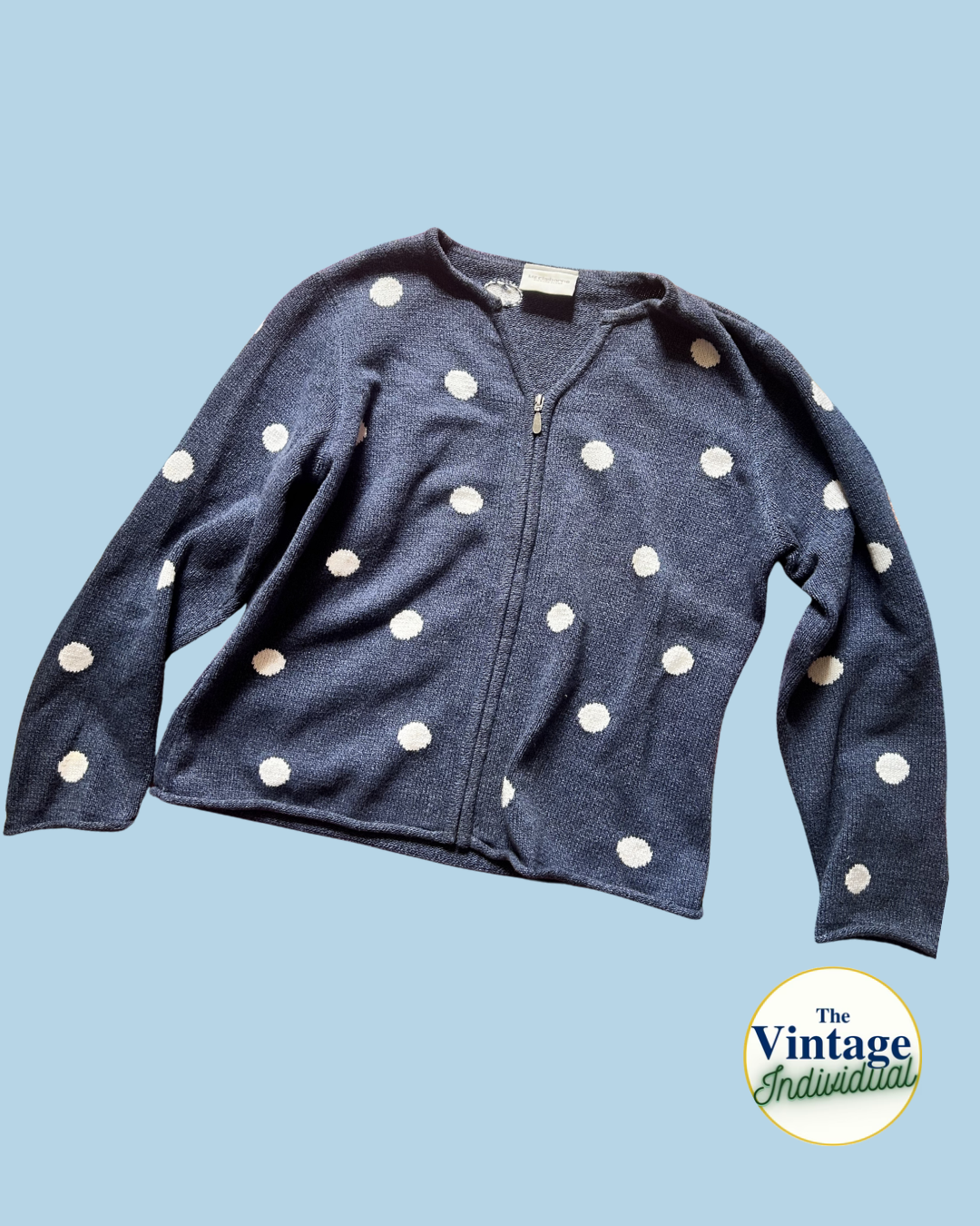 Vintage Polka Dot Knit Zip Cardigan