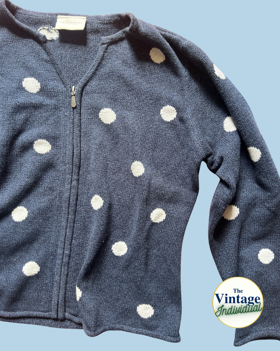 Vintage Polka Dot Knit Zip Cardigan