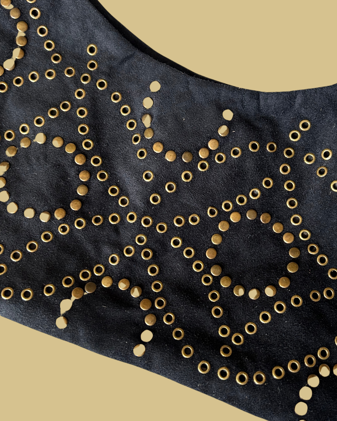 Black Suede Studs and Groments Geometric Shoulder Bag